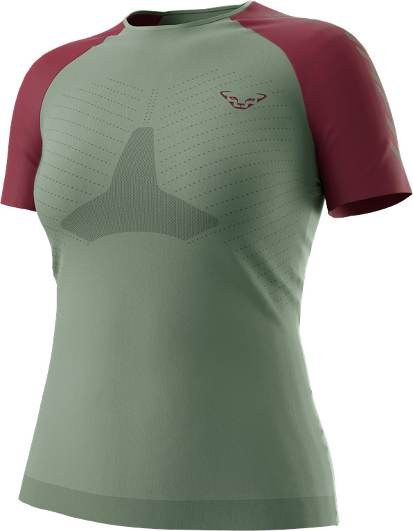 Triko Dynafit Ultra S-Tech W S/S TEE sage Barva: zelená / vínová, Velikost: M / L